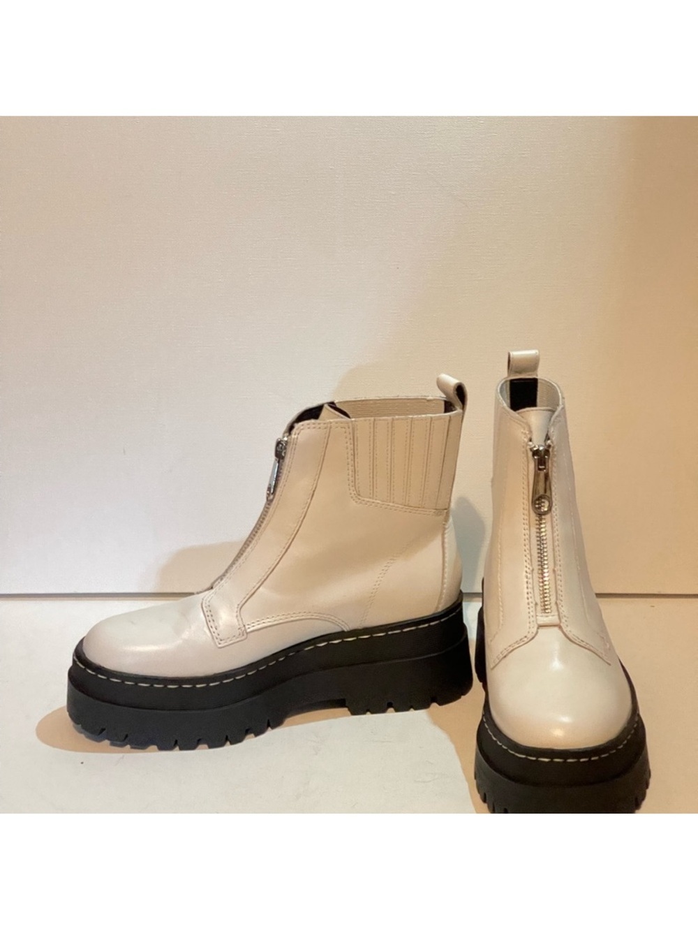 Marc Fisher Cream Leather Platform Chelsea Zip Ankle Boots
